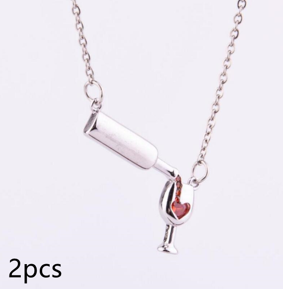 Love red wine bottle cup necklace