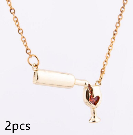 Love red wine bottle cup necklace