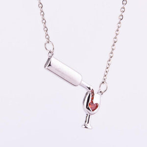 Love red wine bottle cup necklace