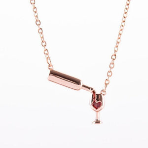 Love red wine bottle cup necklace