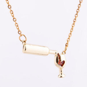 Love red wine bottle cup necklace