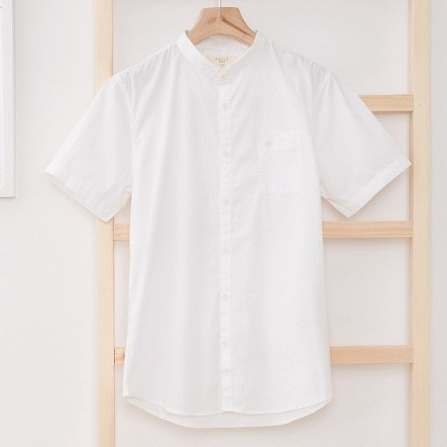 New Men Summer Short Sleeve Shirt Stand Collar Shirt рубашка мужская