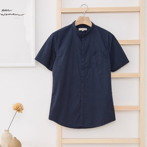 New Men Summer Short Sleeve Shirt Stand Collar Shirt рубашка мужская