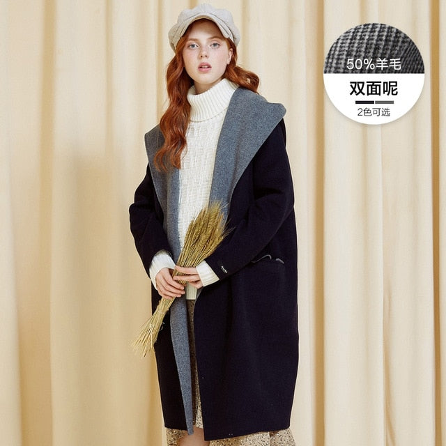 Long Wool Blend high quality Coat Women Outwear Slim Winter Vintage plaid coat