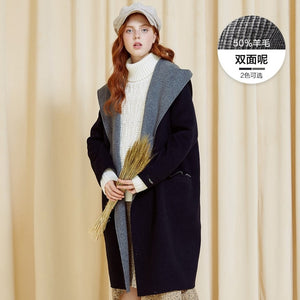 Long Wool Blend high quality Coat Women Outwear Slim Winter Vintage plaid coat