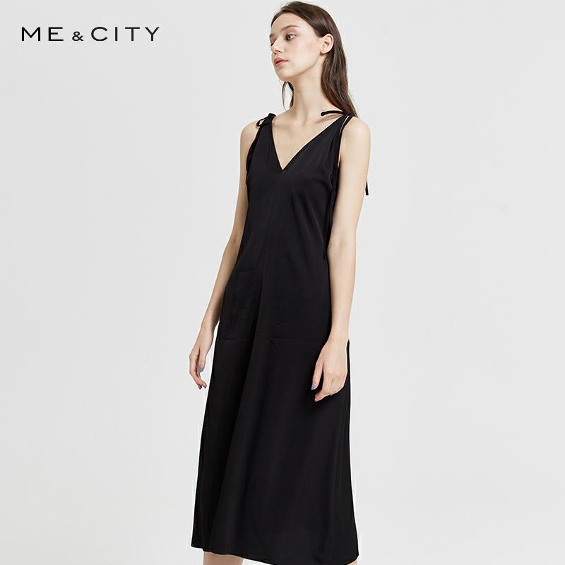 Me&City Elegant v-neck sequined long dress women Spaghetti Office Lady strap dresses Elegant body