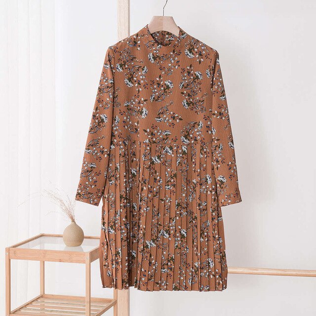 Spring dress ruffled floral print women dress Casual a-line ladies chic autumn office dress