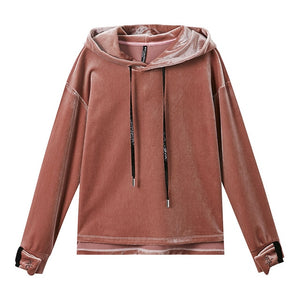 Gold velvet Hoodies For Women Solid color Casual Sweatshirt Spring autumn New women's elegant Pullover Hoodies