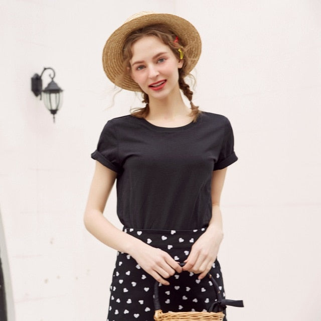 New Cotton Harajuku Aesthetics Tshirt  Solid Color Short Sleeve Tops & Tees Fashion Casual Couple Basic T Shirt