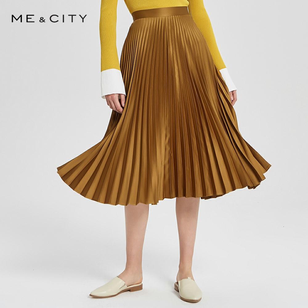 Me&city  women's chic skirt Early autumn new trend solid color mid-length pleated skirt