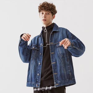 Denim Jackets Men Coat Casual Teens Denim Jacket Couple Collar Long Sleeve Denim Bomber Jackets