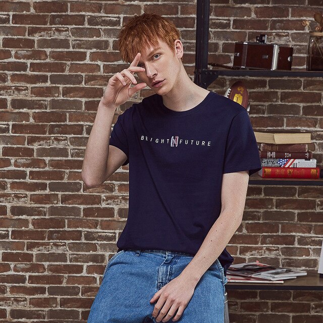 Men's Solid Color Cotton T-shirt 2020 New Summer  T-Shirt Short Sleeve letter Print O-Neck Men trend Leisure Tops