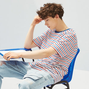 Striped T-shirt 2020 New Summer Male Striped Holiday Trend T-Shirt Simple trend Loose Casual Short Sleeve Tops