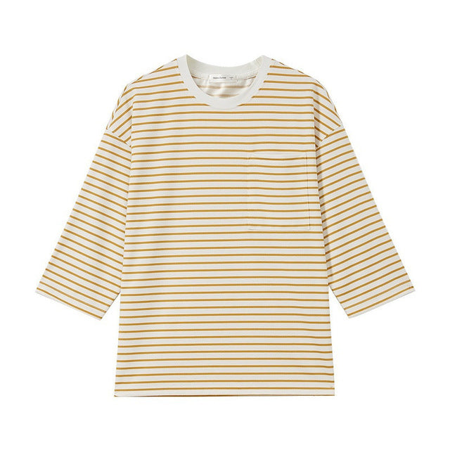 New stripe T-shirt for Male Summer Holiday Trend T-Shirt Simple Casual Mid-sleeved Tops