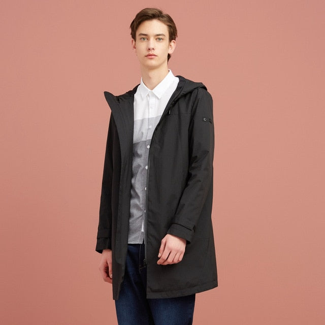 Men Spring Autumn Casual Long Jacket Trench Coats Men Fashion Hooded Solid Warm Windbreaker Pocket Straight Trench