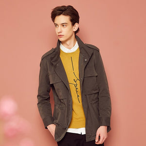 Men spring Casual Jacket Tooling Coats Men Fashion High collar Solid Warm Big Pocket Casual handsome Jacket