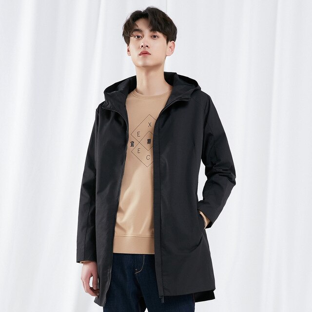 Men Spring New Casual fashion Simple trends Long Jacket Men Handsome Hooded Solid Men Long Jacket