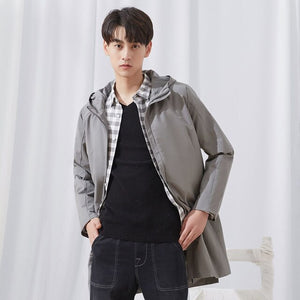 Men Spring New Casual fashion Simple trends Long Jacket Men Handsome Hooded Solid Men Long Jacket