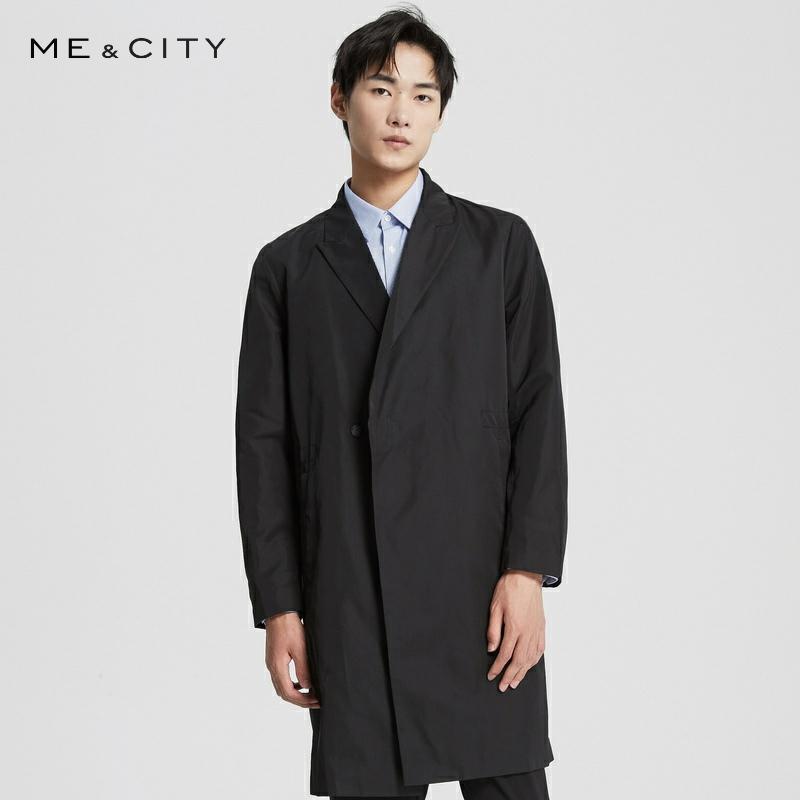 Me&City Men's Casual Long Trench for Men Solid Color Fashion Trench Men Overcoat Simple Business Casual Jackets Men's Tops