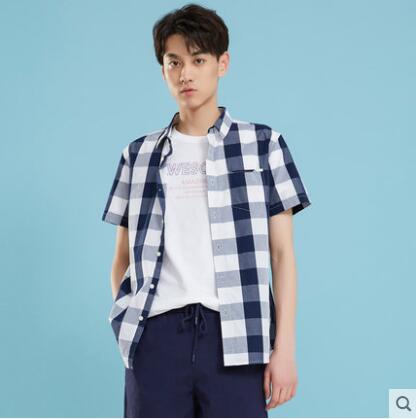 Men's Plaid Shirt Male Short Sleeve  New Summer Student Trend Hong Kong Style Men's Shirt рубашка мужская