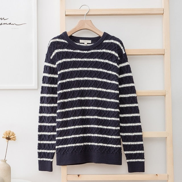 Brand Winding Striped Sweater Winter Autumn Fashion Long Sleeve Knitted Men Cotton Sweater High Quality Clothes