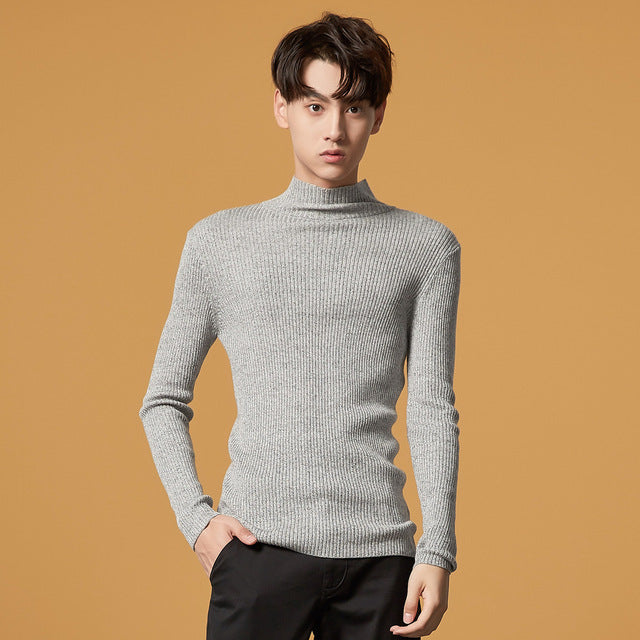 Bottoming sweater Men  Autumn Winter Fashion Basic Knitted Solid Colour Men Cotton Sweater High Quality Clothes