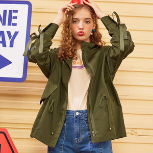 Harajuku Women Autumn Winter Stand collar trench coat fashion Overcoats Solid Color outdoor Clothing