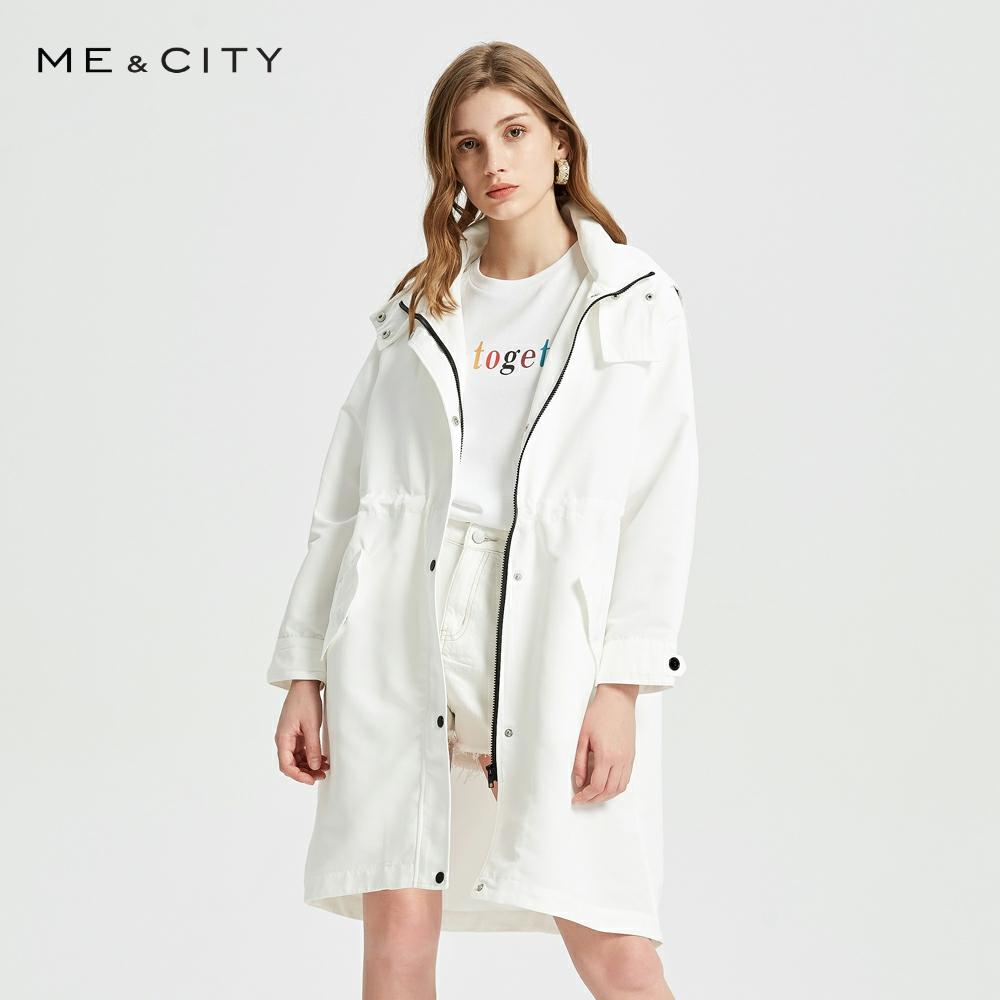 Me&city  New Women high quality Hooded outerwear Lady Solid color Coat fashion trend Elegant Windbreaker