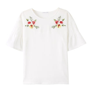 Short Sleeve Shirt Blouse Female Korean Style Blouse Student Embroidered Chiffon Shirt Summer New Arrival