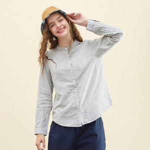 New Fashion Women Basic blouses stripe Slim fit Casual Button Square collar Shirt office female Literary retro shirt