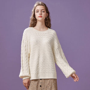 Cotton Knitted Sweater Women Pullovers Autumn Winter Basic Women Sweaters Korean Style Loose and elegant