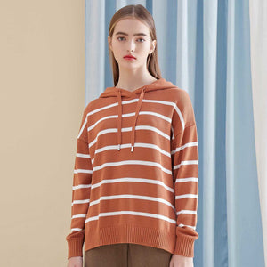 Cotton Knitted Sweater Women Hooded Striped Pullovers Autumn Winter Basic Women Sweaters Slim Fit