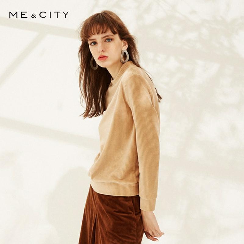 ME&CITY Women Sweatshirt For Female Solid Color Casual Sweatshirt Spring New Corduroy half turtleneck base pullover Sweatshirt