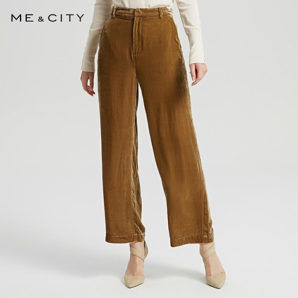 Me&city Retro velvet wide-leg pants Women Spring New Long Trousers Lady elegant Loose Pants High Quality Office Business Wear