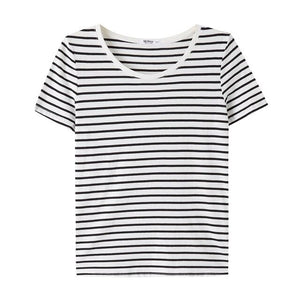 Girls T-shirt for Women Striped Short-Sleeved Summer Cotton Half Sleeved Shirt Bottom Versatile Jacket Cotton 100%