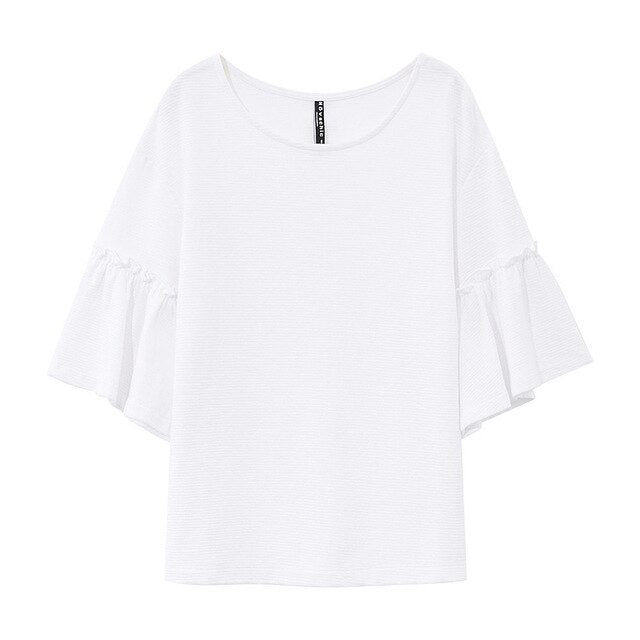 Girls Cotton T-Shirt for Women  Summer New Butterfly Sleeve Loose T-shirt Korean Style Office Lady Summer Tops