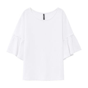 Girls Cotton T-Shirt for Women  Summer New Butterfly Sleeve Loose T-shirt Korean Style Office Lady Summer Tops