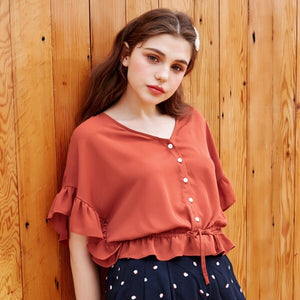 Women Blouses  Fashion Short Sleeve Shirt Slim Waist Sweet Girls Blouse Shirt Casual Tops New Arrival