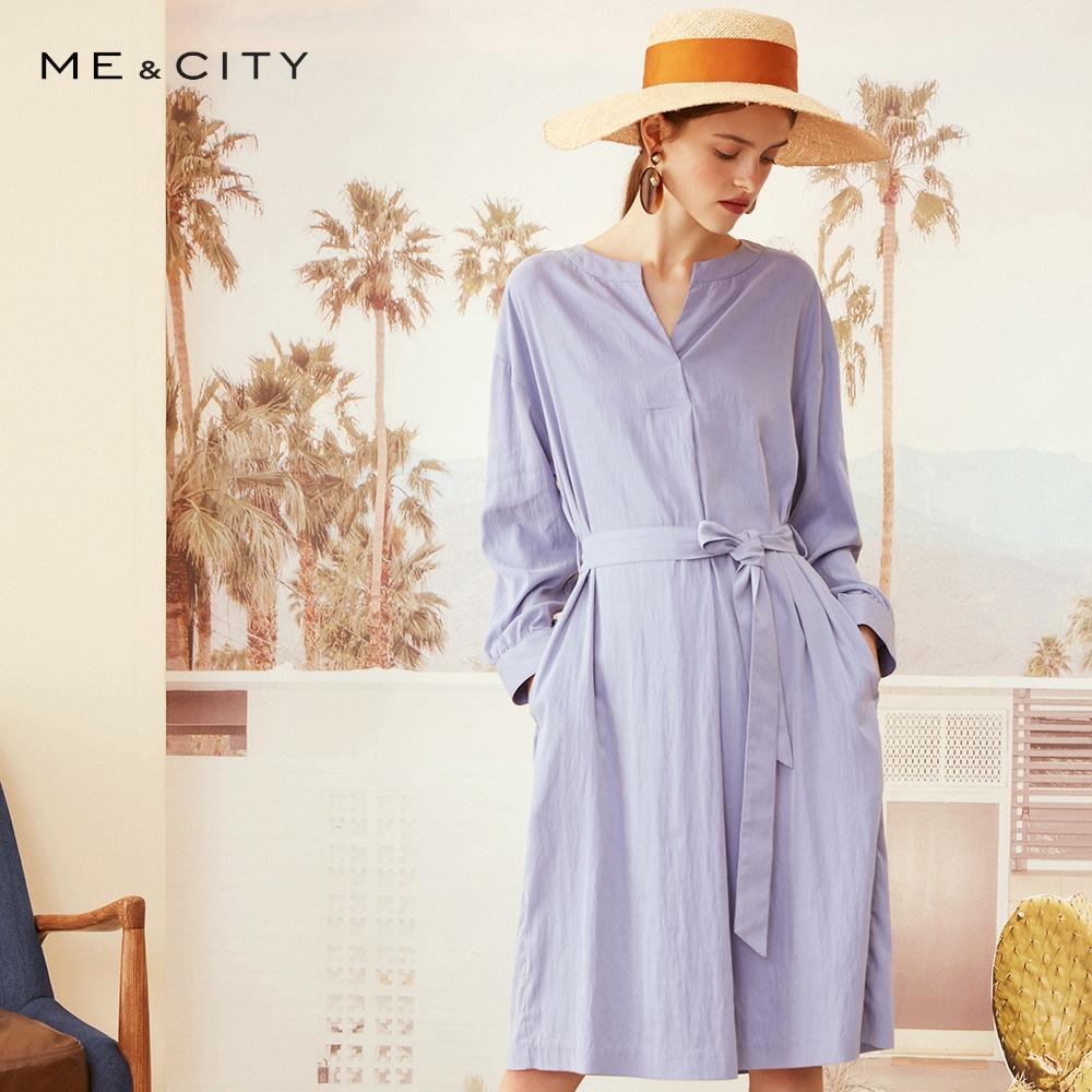 Me&City brand ladies dresses temperament Elegant Fashion dress Simple Slim Fit Belted New Office Lady Dress