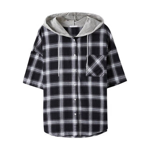 Women Plaid Blouses  New Fashion Half Sleeves Loose Sweet Girls Student Official Blouse Shirt Casual Tops