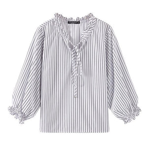 Women Striped Blouses  New Fashion Chiffons Collar Loose Sweet Girls Student Official Blouse Shirt Casual Tops