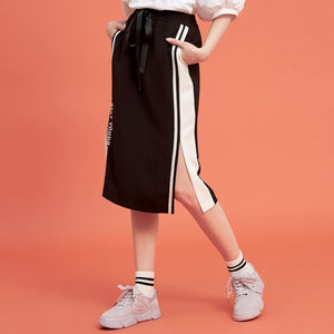 Summer New sports style half skirt fashion Handsome embroidered Side stripes Split skirt Women