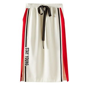 Summer New sports style half skirt fashion Handsome embroidered Side stripes Split skirt Women