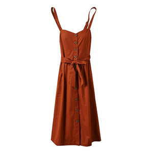 Autumn Winter Women Casual Sleeveless Pocket Retro Dress Female Vintage OL Dress Loose Suspender Sundress