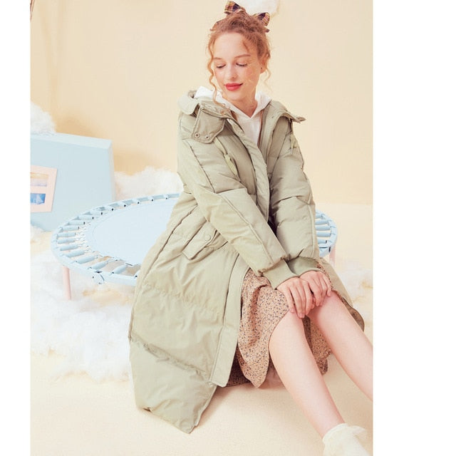 Winter Woman Hooded Long Jacket White Duck Down Female Overcoat Ultra Light  warm Oversize down Coat