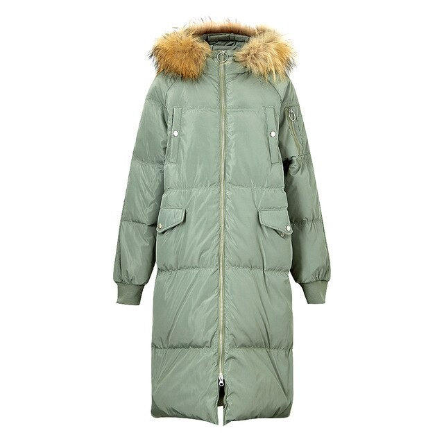 Long Warm Down Jacket Women Winter Warm 90% White Duck Down Hooded Female Long Coat Winter Outwear 603861