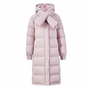 Long Warm Down Jacket Women Winter Warm White Duck Down Hooded Female Scarf Collar Coat Winter Outwear 738750