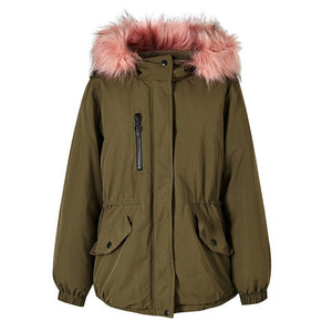 Women's fashion Thicke Warm Fur collar Hooded Parka Winter Warm Snow Female Windproof Padded Coat