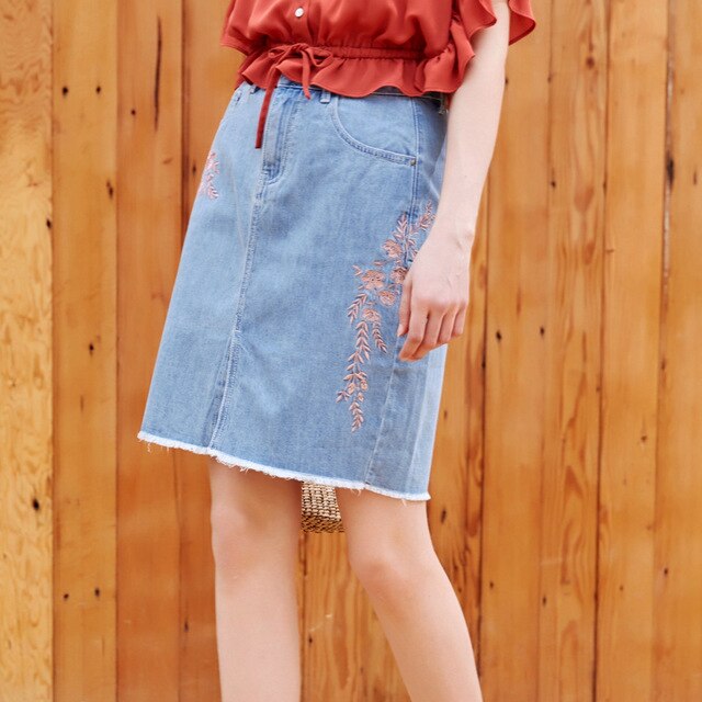 Skirt women new Spring summer trend fashion personality front split denim skirt Sweet High Waist Mid Skirt 758175