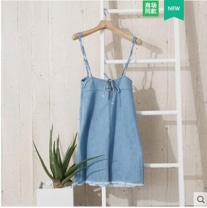 Denim Skirt  Women High Waist Sling Skirt Strap Skirts Hole Sweet Girls skirt  Summer New Arrivals